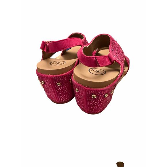 Makers Barbara Pink Crystal Wedge Sandals Size 7 | Rhinestone Cork Heels NWT Box - Picture 14 of 16